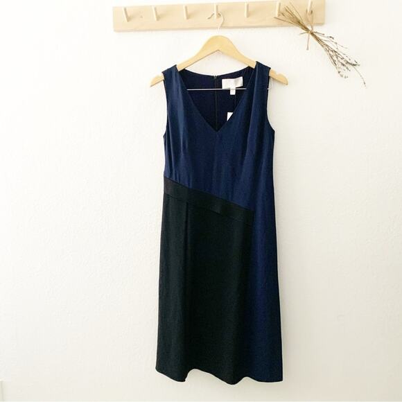 Boss by Hugo Boss V Neck Sleeveless A Line Dress Blue Black Size 6 New - Picture 3 of 10